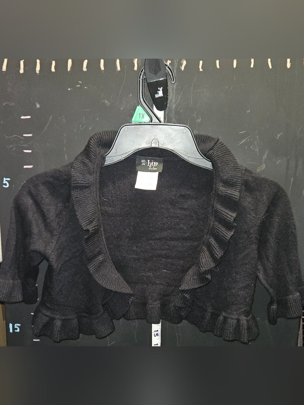 2-biz Girls' Black Ruffle-Trim Shrug Sweater
